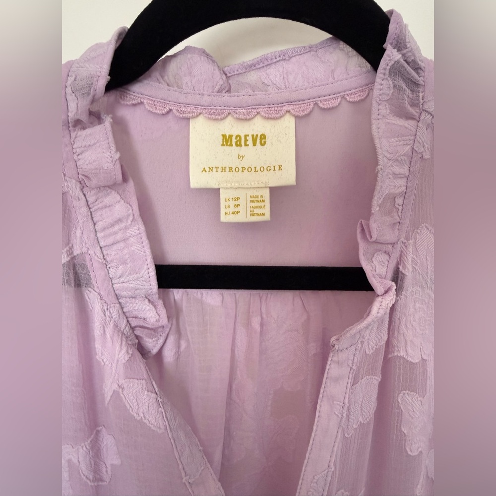 Anthropologie Maeve Mallory burnout lavender blouse. Size 8. Worn once. - Picture 4 of 6